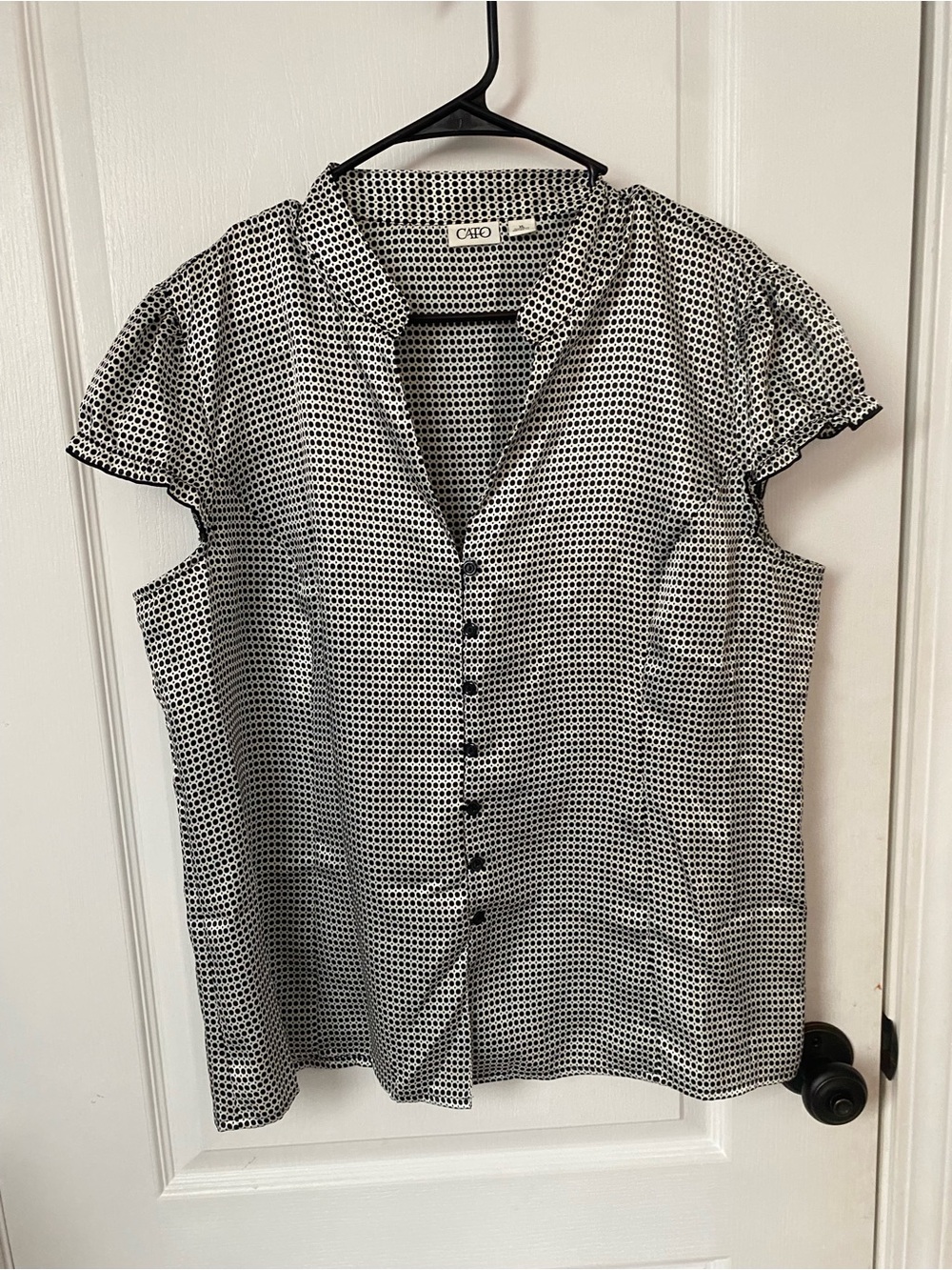 Cato Black and White Dot Short-Sleeve Button Down Shirt